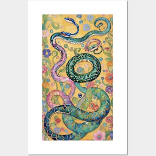 Gustav Klimt's Elegance in Motion: Inspired Snake Art Posters and Art